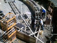 Ship shaped outdoor scene - plan view of formwork installation